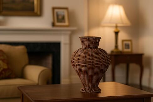 Handwoven PP Rattan Vase Basket – PP Wicker Decorative Vase for Dried Flowers | Rustic Boho Home Décor Accent | Handmade Water Hyacinth Style Woven Craft in Saudi Arabia