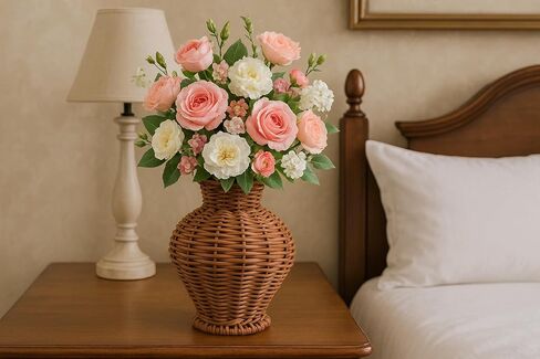 Handwoven PP Rattan Vase Basket – PP Wicker Decorative Vase for Dried Flowers | Rustic Boho Home Décor Accent | Handmade Water Hyacinth Style Woven Craft in Saudi Arabia