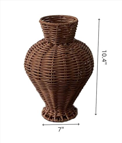 Handwoven PP Rattan Vase Basket – PP Wicker Decorative Vase for Dried Flowers | Rustic Boho Home Décor Accent | Handmade Water Hyacinth Style Woven Craft in Saudi Arabia