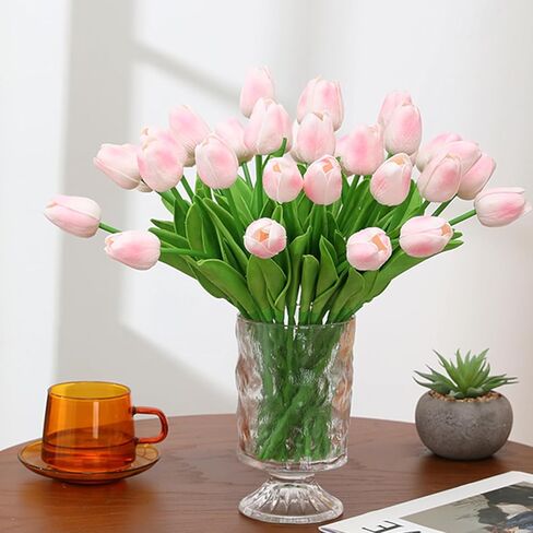 ABAJI 20PCS Tulip Artificial Flowers 12.6inch Real Touch for Wedding Decor Banquet Party Home Hotel Office Decoration Holiday Anniversary Celebration Faux Sterm in Saudi Arabia