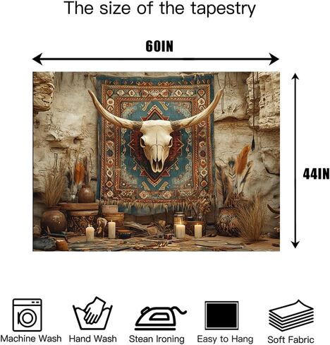 Richldeas 60x44inchs Desert Mural Tapestry Tribal Totem Bull Skull Wall Hanging Vintage Western Tapestries for Living Room Bedroom Dorm RITAYW065 in Saudi Arabia
