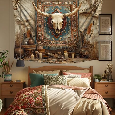 Richldeas 60x44inchs Desert Mural Tapestry Tribal Totem Bull Skull Wall Hanging Vintage Western Tapestries for Living Room Bedroom Dorm RITAYW065 in Saudi Arabia