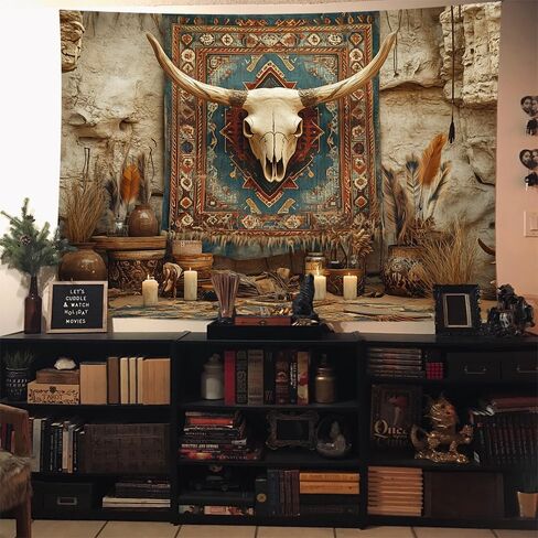 Richldeas 60x44inchs Desert Mural Tapestry Tribal Totem Bull Skull Wall Hanging Vintage Western Tapestries for Living Room Bedroom Dorm RITAYW065 in Saudi Arabia