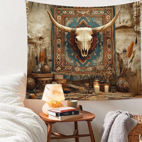 Richldeas 60x44inchs Desert Mural Tapestry Tribal Totem Bull Skull Wall Hanging Vintage Western Tapestries for Living Room Bedroom Dorm RITAYW065 in Saudi Arabia