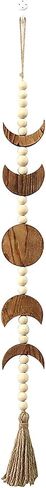 TITA-DONG جدار خشبي على شكل قمر معلق مطرز بشرابة، 29.5 × 2.8 بوصة فن منزلي بوهو ريترو، مصنوع يدويًا على شكل قمر عمودي معلق على الحائط لغرفة النوم وغرفة المعيشة (بني) in Kuwait