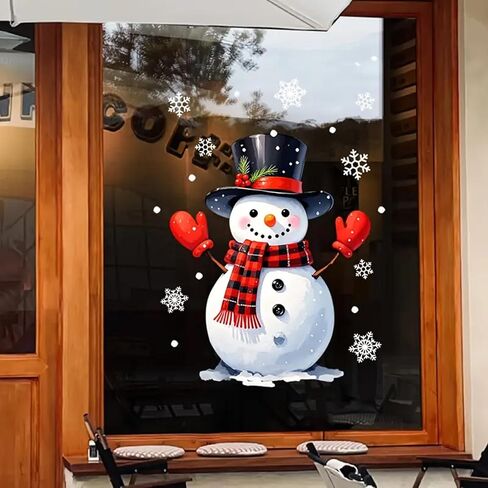 Christmas Window Stickers for Glass, Funny Santa Claus Reindeer Double Sided Window Decals Snowflakes Xmas Window Clings Reusable Static Windows Decoration for Xmas Winter Holiday Home Office Glass in Saudi Arabia