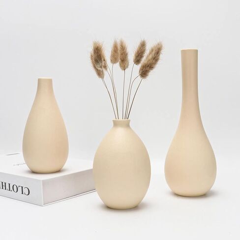 Ceramic Vase Set 3-Piece - Bohemian Farmhouse Style Decorative Vases for Pampas Grass,Beige Vases for Home Decor, Living Room, Kitchen, Bedroom, Entryway & Mantel in Saudi Arabia