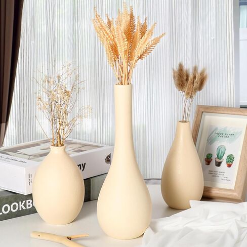 Ceramic Vase Set 3-Piece - Bohemian Farmhouse Style Decorative Vases for Pampas Grass,Beige Vases for Home Decor, Living Room, Kitchen, Bedroom, Entryway & Mantel in Saudi Arabia