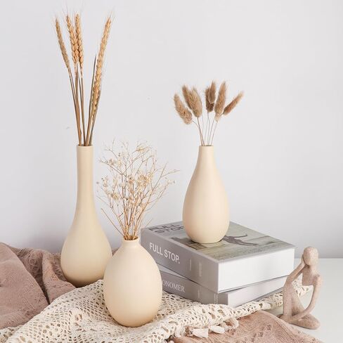 Ceramic Vase Set 3-Piece - Bohemian Farmhouse Style Decorative Vases for Pampas Grass,Beige Vases for Home Decor, Living Room, Kitchen, Bedroom, Entryway & Mantel in Saudi Arabia