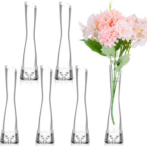 6 Pcs Glass Bud Vases for Centerpieces Maria Modern Clear Small Skinny Decorative Single Flower Bud Vase for Wedding Party Event Home Office Decoration(7.87 Inch,Transparent Color) in Saudi Arabia