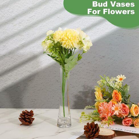 6 Pcs Glass Bud Vases for Centerpieces Maria Modern Clear Small Skinny Decorative Single Flower Bud Vase for Wedding Party Event Home Office Decoration(7.87 Inch,Transparent Color) in Saudi Arabia