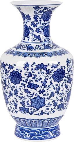 SILINE 13" Classic Jingdezhen Blue White Porcelain Vase,Art Decor Big Vase,China Handmade Ceramic Flower Bottle - JinzhongPing in Saudi Arabia