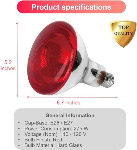 Glodjossy لمبة إضاءة بالأشعة تحت الحمراء، 275 وات بالقرب من لمبة المصباح الحراري بالأشعة تحت الحمراء الحمراء، مقبس E26/E27، 110 فولت in Saudi Arabia