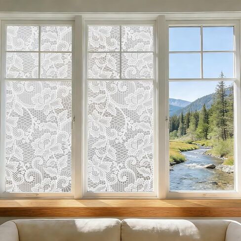 NINETREX Frosted Window Privacy Film, White Lace Stained Glass Window Film, Static Cling Removable Privacy Decal, Sun Blocking Decorative Tint with Effect for Home, Doors and Office, 17.5 x 78.7 inch in Saudi Arabia