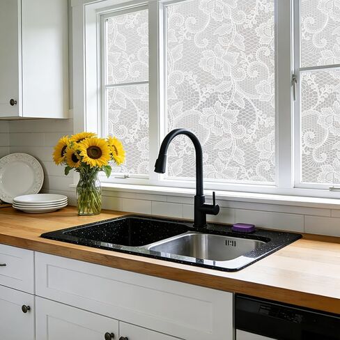 NINETREX Frosted Window Privacy Film, White Lace Stained Glass Window Film, Static Cling Removable Privacy Decal, Sun Blocking Decorative Tint with Effect for Home, Doors and Office, 17.5 x 78.7 inch in Saudi Arabia