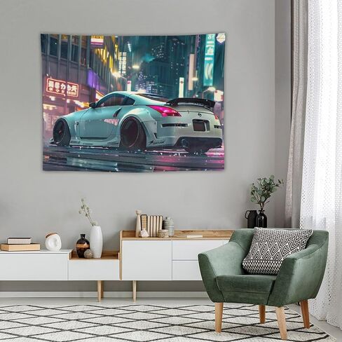 CLiqr White Nissan 350Z طقم هيكل عريض للمدينة، منظر طبيعي، نسيج جداري معلق، ديكور جمالي لغرفة النوم، غرفة المعيشة، مفروشات فنية جدارية 30 بوصة × 40 بوصة in Kuwait