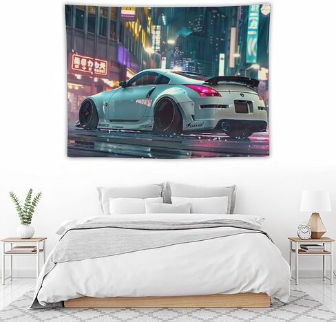 CLiqr White Nissan 350Z طقم هيكل عريض للمدينة، منظر طبيعي، نسيج جداري معلق، ديكور جمالي لغرفة النوم، غرفة المعيشة، مفروشات فنية جدارية 30 بوصة × 40 بوصة in Kuwait