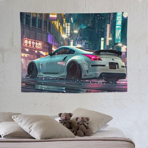 CLiqr White Nissan 350Z طقم هيكل عريض للمدينة، منظر طبيعي، نسيج جداري معلق، ديكور جمالي لغرفة النوم، غرفة المعيشة، مفروشات فنية جدارية 30 بوصة × 40 بوصة in Kuwait