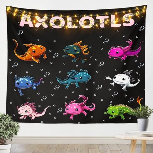 Erosebridal Cartoon Axolotl Small 51X59 Tapestry For Girls,Pink Cherry Blossom Kids Tapestries Cute Kawaii Salamander Wildlife Tapestry Wall Hanging Woodland Animal Wall Art Decor For Bedroom in Saudi Arabia