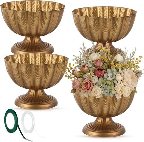 Ninehaoou 2 Pcs Metal Compote Bowl for Centerpiece Flower Holder 9 Inch Compote Vase Indoor Outdoor Flowers Fruits Plant for Christmas Wedding Home Party Decoration (Champagne) in Saudi Arabia