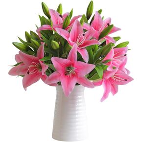 TONGMAN 6 Bundles Artificial Tiger Lily Flowers White Touch Lilies Flower Bouquet Faux Floral Table Centerpieces Arrangement for Wedding Home Party Garden Office Decor (White) in Kuwait