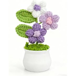 Crochet Flowers Artificial, Crochet Puff Flowers in Gradient Colors, Knitted Bouquet for Home, Office, and Car Decoration, Gift for Valentine's, Friends, Family(Purple) in Kuwait
