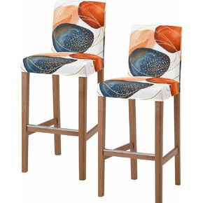 Boho Geometric Bar Stool Covers Set of 6, Orange Blue Abstract Patterned Gold Stripes Stretch Washable Bar Chair Covers with Backs, Removable Pub Counter Chair Cover for Kitchen Dining Room Cafe in Kuwait