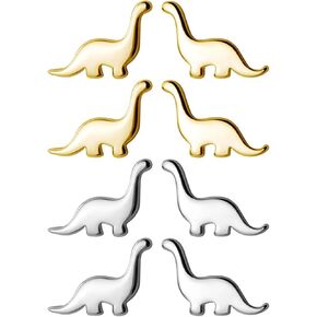 4 أزواج من الأقراط الصغيرة على شكل ديناصور صغيرة لطيفة على شكل ديناصور تي ريكس من الفولاذ المقاوم للصدأ، مجوهرات ثقب الزنمة الغضروف الصغيرة للنساء والفتيات الصغيرات in Kuwait