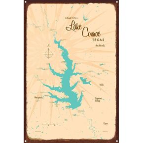 معدن فولاذي قديم من Lake Conroe، مع حدود مؤكسدة، ملصق خريطة فنية جدارية مقاس 30.48 سم × 45.72 سم. ديكور جداري مميز للمنزل أو المقصورة أو المكتب in Saudi Arabia