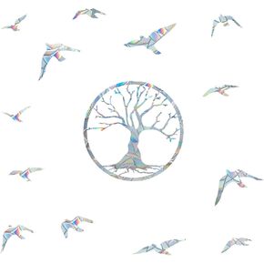 Tree and Bird Window Clings, Bird Strike Prevention Window Decals,Anti-Collision Prism Non Adhesive Vinyl Window Stickers,Protect and Save Birds from Hitting Windows,Rainbow Effect, JD-SMSBIRD-28 in Kuwait
