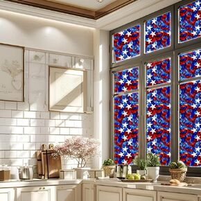 AMAZING WALL 4th of July USA Patriotic Stained Glass Pattern Frosted Window Film-Stars and Stripes,Decorative Privacy Film for Home,Office,or Bathroom,17" x 78.7" 1 PCS in Saudi Arabia