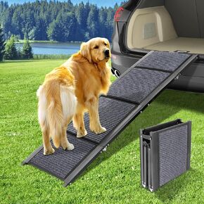 GaliGali Dog Ramp for Car, Portable Folding Pet Stair Ramp with Non-Slip Carpet, 63" Long & 17.3" Wide, Wider Dog Ramp Allow Medium to Large Dogs Up to 250 lbs to Enter Car, SUV and Truck GALILVTI160 in Kuwait