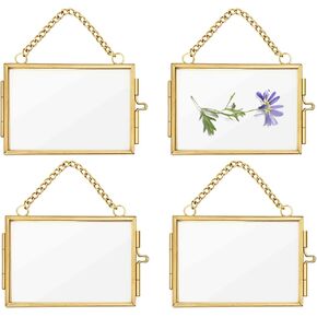 4Pcs Double Glass Frame for Pressed Flowers, 2x3 inch Picture Frame Mini Brass Wall Hanging Photo Floating Frame with Chain for Plant Specimen Artwork Display Home Wall Decor (Gold) in Saudi Arabia