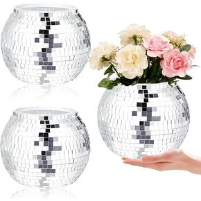 Sunmuliiiy Disco Ball Vase 9" X 7.08" 2 Pcs Disco Ball Vases for Centerpieces Silver Mirror Disco Ball Planter for Wedding Table Centerpieces Birthday Party Decoration in Saudi Arabia