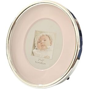 Pofectsty 2x3 Oval Mini Picture Frame for Baby Silver Zinc Alloy Pink Picture Frame Tabletop Display for Newborn Baby Kids Decoration (Pink) in Saudi Arabia