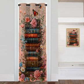 WUMINMIN Floral Butterfly Door Curtain for Doorway Privacy, Books Flowers Vintage Romantic Room Darkening Curtain for Darkening Door Drape for Kid Teens Boys Teens, 1 Panel 34" W X 80" L in Saudi Arabia