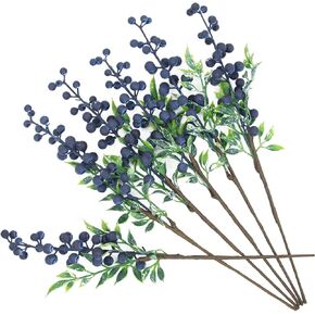 6 Pcs Artificial Blueberry Stems Blueberry Decor Christmas Berries Faux Blueberries Fake Fruit for Home Kitchen Party Decoration Vases and DIY Floral Arrangements(Blue) in Kuwait
