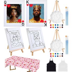 Feifeiya 2 Set Sip and Paint Kit Valentines Couple Painting Kit Art Pre Drawn Canvas Paint Kit for Adults Couple Date Night Party Pre Drawn Blank Painting Valentine's Day Gifts(Dolphin Kiss) in Kuwait