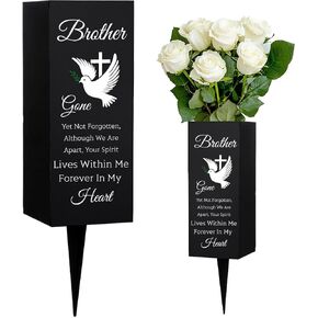WEBEEDY Cemetery Vases Decorations for Grave Brother Metal Cemetery Flower Holder with Spike Pigeons Cross Forever in My Heart Grave Decor for Cemetery Funeral Father's Day Memorial Day,1 pc, 3x8Inch in Kuwait