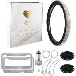 33 قطعة ملحقات بلينغ للسيارات المحددة للنساء - غطاء عجلة القيادة الراين ، ملصقات باب الماس ، والسنانير التلقائية ، وقمص مخرج تنفيس ، وقبعات جذع صمام الإطارات ، وحاملي الكأس (أسود) in Kuwait