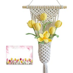 TAPHOA Handmade Crochet Flowers Bouquet Yellow Fake Flowers with Macrame Wall Hanging, Boho Home Decor, Housewarming Gift for Women, Bedroom or Office Accent (Yellow Tulips) in Kuwait