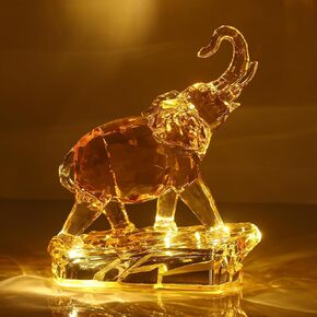 VylbCove Acrylic Clear Elephant Figurines Crystal Glass Finish, High End African Statues for Home Decor, Elephant with Trunk up, Large Elephants Statue Sculpture, Lucky Elephants Gifts（with lamp） in Kuwait