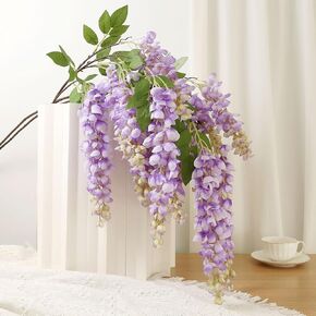 AROIUO 4pcs 47.2-inch Artificial Fake Wisteria Hanging Flower Garland Silk Flower String Home Party Decoration White Blue Pink Purple (Blue) in Saudi Arabia