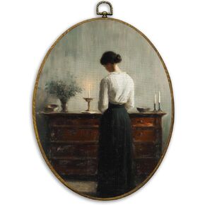 CUANFDDSF Dark Academia Girl Reading Round Wall Art Decor, Cottagecore Girl Read in Wildflower Wall Hanging Frame Decor, Retro Moody Canvas Prints Decorations for Library Reading Room, 10x10 Inch in Kuwait