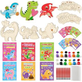 CJiangpo 24 Pack Valentine’s Day Dessert Wood Painting Craft Kits, Valentines Cards with Watercolor Paint Bulk for Boys Girls, Color Your Own Wooden Craft Kids Classroom Exchange Gift Party Favors in Kuwait