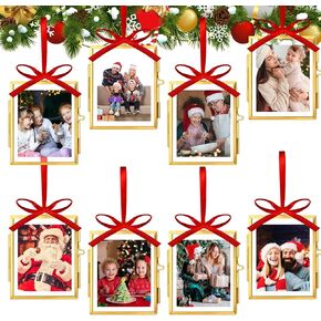 Qunclay 8 Set Christmas Vintage Brass Glass Photo Ornaments with Locket Closure Antique Gold Ornament Frames 2.52"x 3.15" Rectangle Glass Hanging Picture Frame for Christmas Home Party Decor in Saudi Arabia