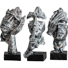 HUZHIBING 3 Pcs Thinker Statue, Silence is Gold Abstract Art Figurine, Hear No Evil Speak No Evil Statues, Resin Statues for Home Decor for Living Room,Office Bookshelf,Desktop(Black) (Black) in Saudi Arabia