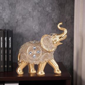 Auspicious Elephant Figurine - Embodiment of Fortune & Abundance, Antique Gold-Finished Resin Sculpture, Feng Shui Wealth Elephant Statue, Eleg Home Décor for Living Rooms, Table Centerpieces, Shelves in Saudi Arabia