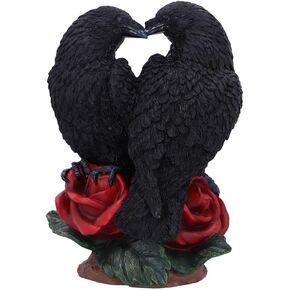 تمثال Nemsis Now Raven Romance - تمثال مرسوم يدويًا مقاس 20 سم بتفاصيل معقدة - منحوتة الغراب لديكور المنزل القوطي - قاعدة وردة حمراء لهواة الجمع in Saudi Arabia
