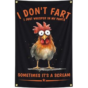 نسيج دجاج كرتوني مضحك I DON'S T FART 2x3 قدم (60x90 سم) علم جداري ممتع ديكور جديد لغرفة النوم وغرفة المعيشة نسيج إبداعي in Kuwait